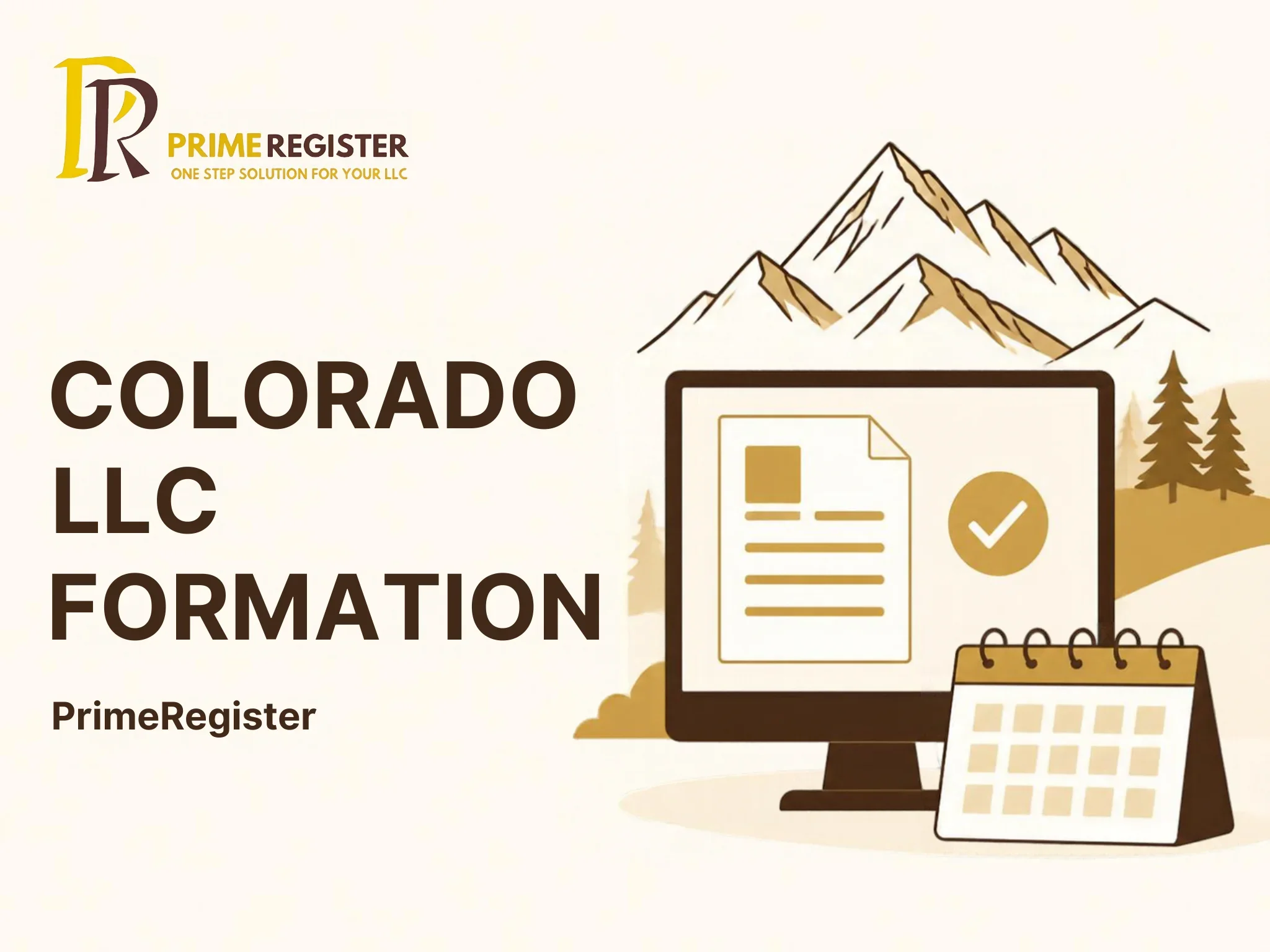 Colorado mountain outline behind an online filing screen and a recurring report calendar.