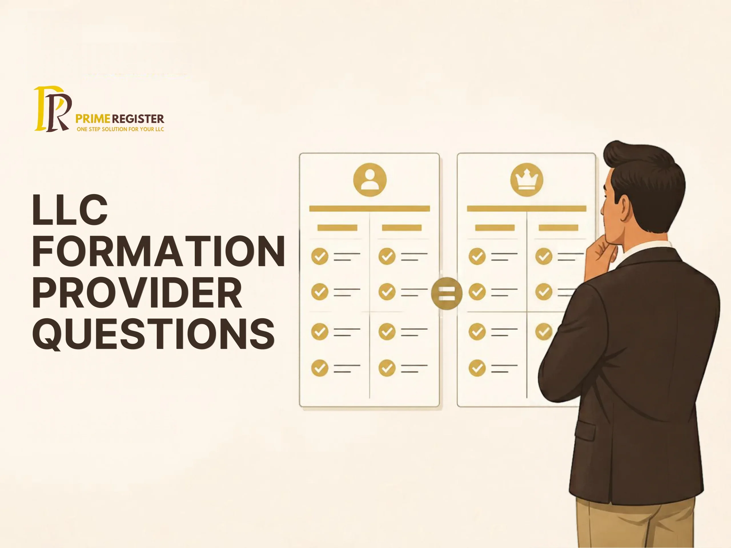 A founder comparing two itemized service checklists with clear initial and renewal cost columns.