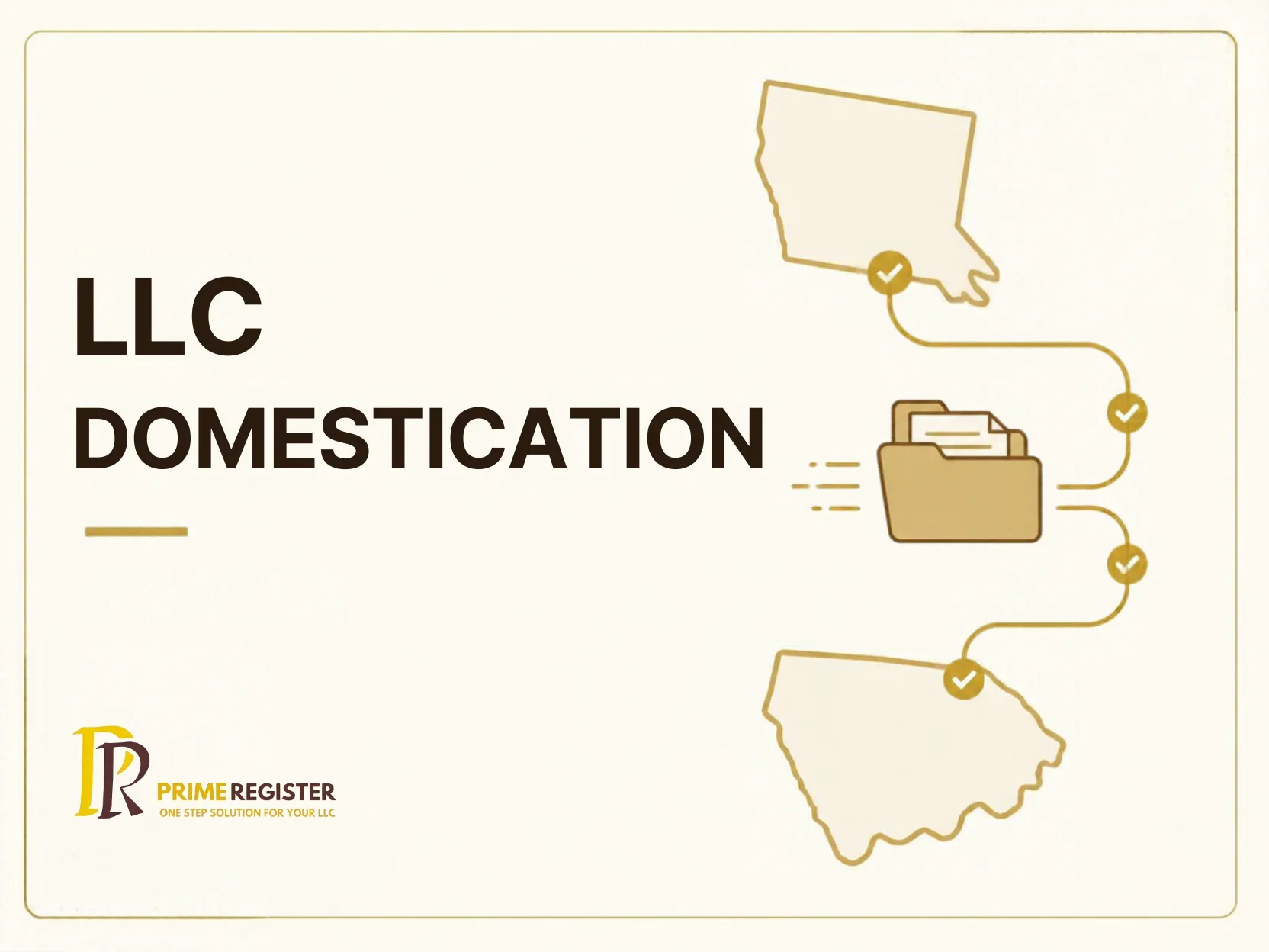 A company folder moving between two state outlines with a continuity line and approval checkpoints.