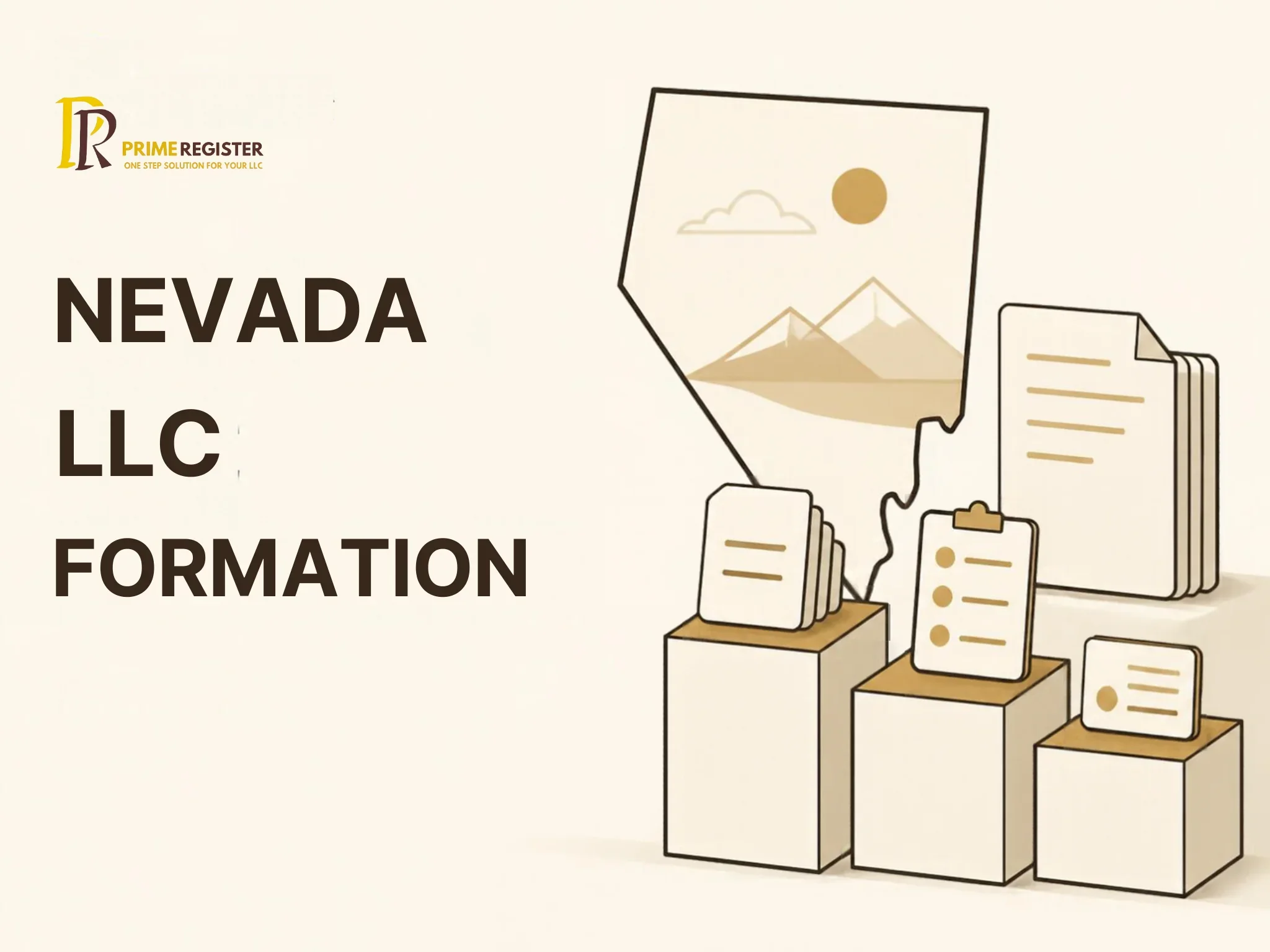 Nevada outline beside three cost blocks representing articles, initial list and business license.