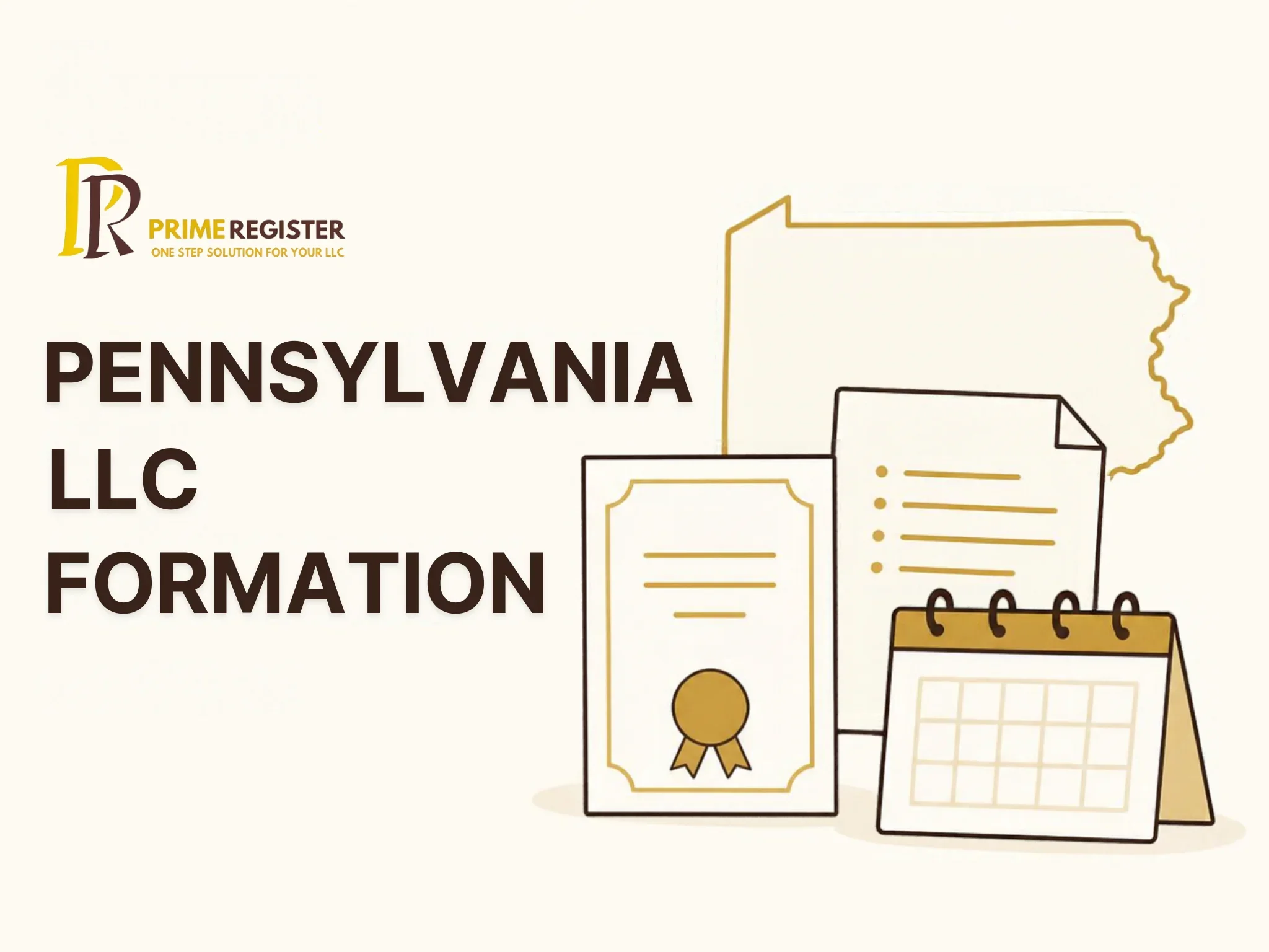 Pennsylvania outline beside a certificate, docketing sheet and September report calendar.