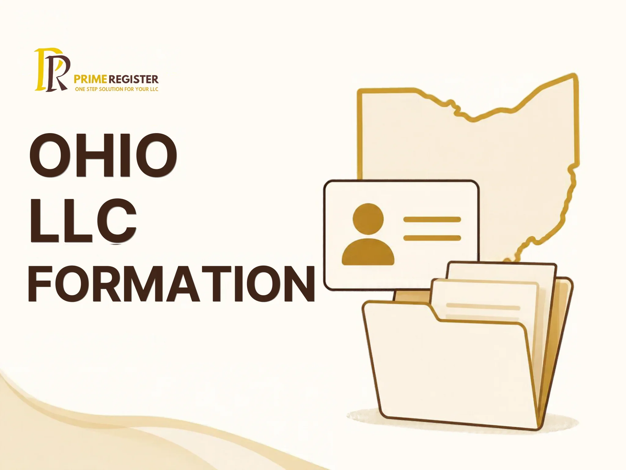 Ohio outline, statutory agent contact card and a clean company record folder.