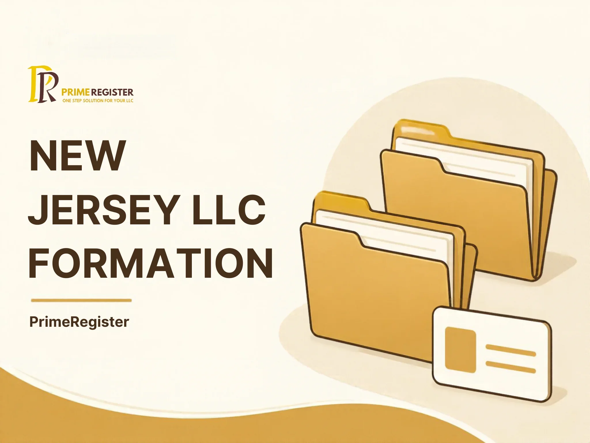 Two clearly separated New Jersey filing folders: entity formation and tax registration, beside an identifier card.
