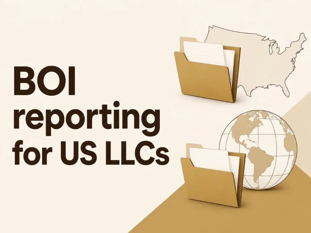 Two formation folders, one beside a US outline and one beside a globe, without approval symbols.