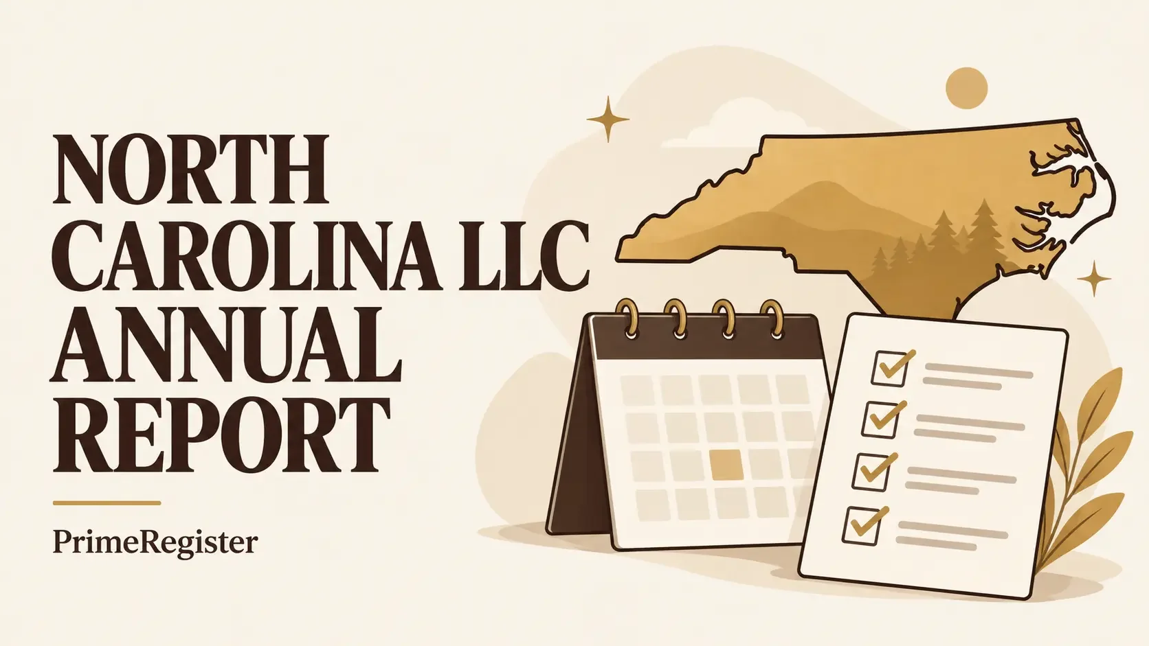 A North Carolina outline beside an April calendar and a company information checklist.