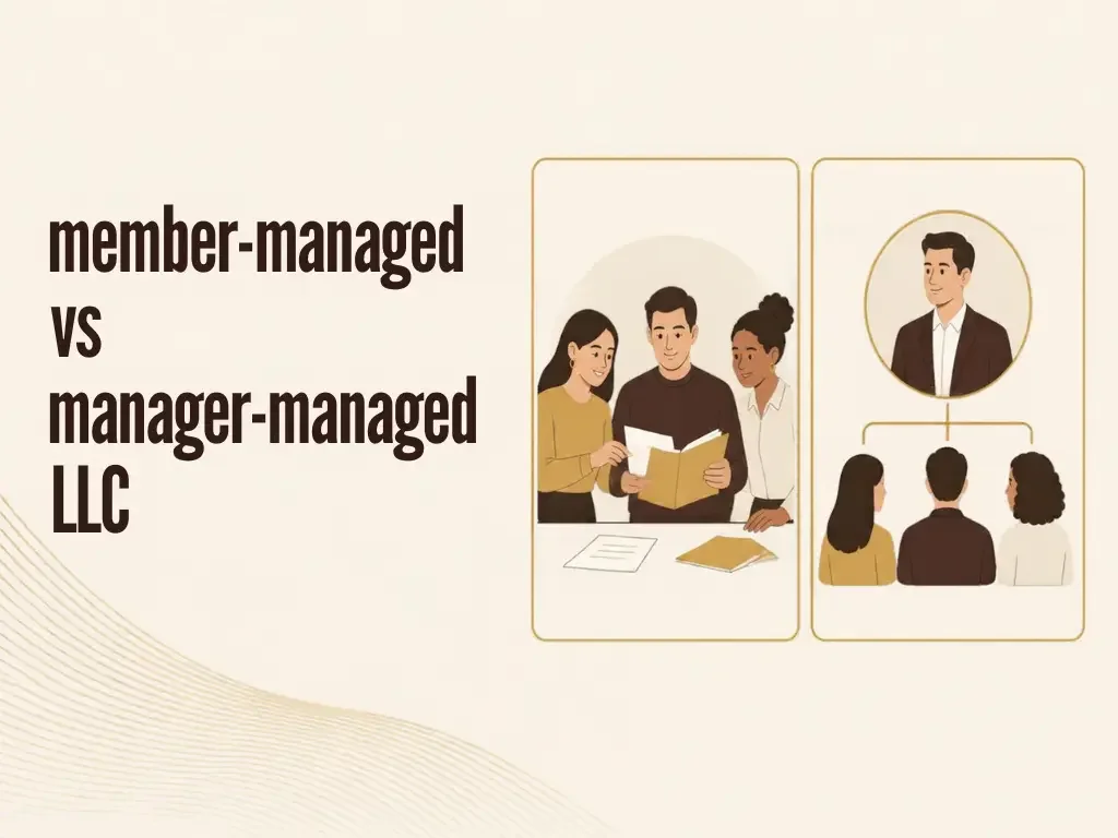 Two diagrams compare direct member management with management through an appointed manager.