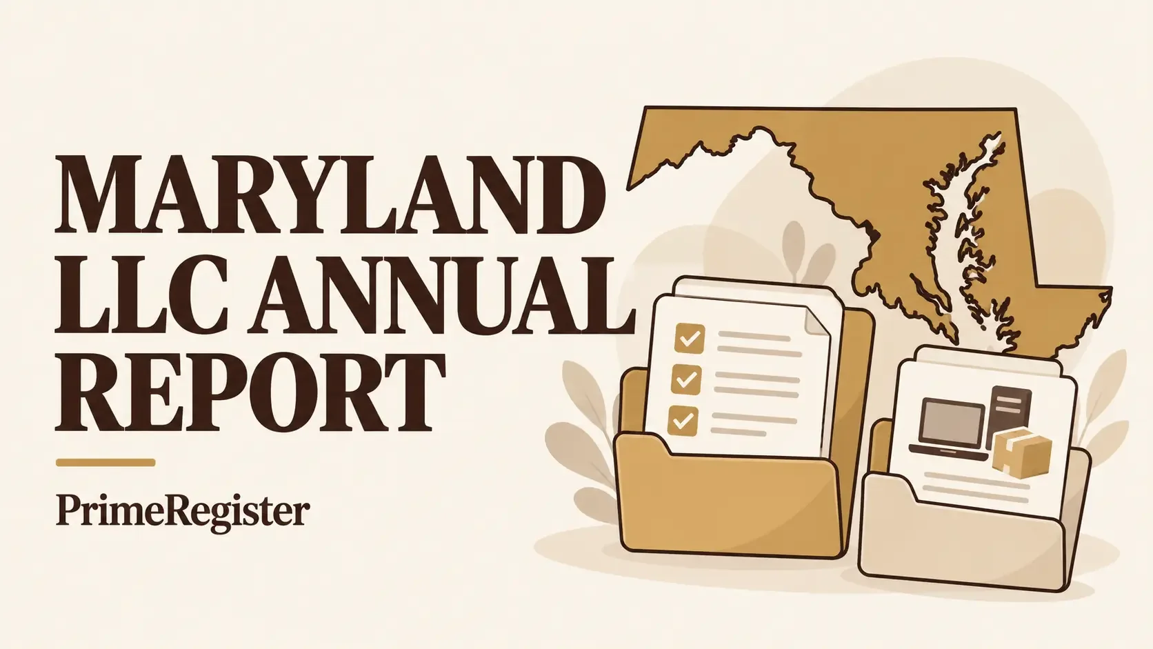 A Maryland outline with separate annual report and equipment inventory folders.