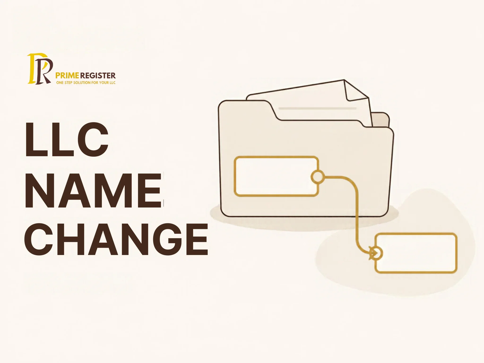 One company folder transitioning from an old nameplate to a new nameplate with a continuous identity line.