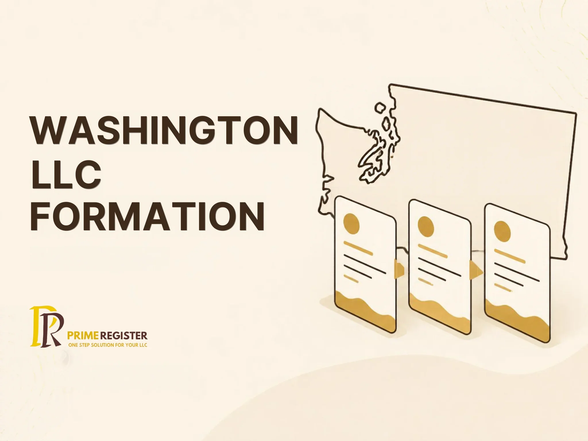 Washington state outline with formation, initial report and annual report cards arranged in order.