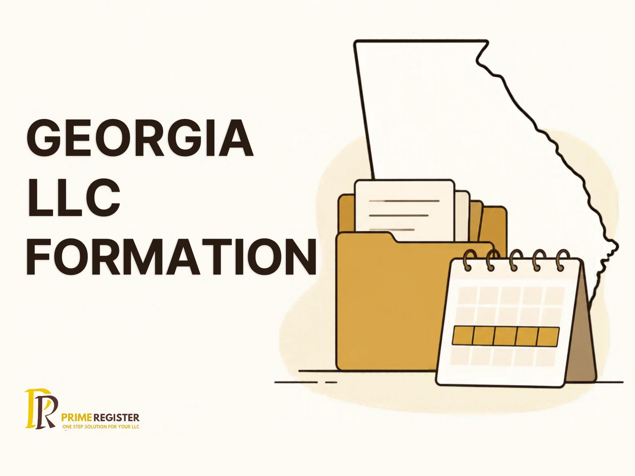 Georgia state outline, a filing folder and a calendar highlighting an annual registration window.